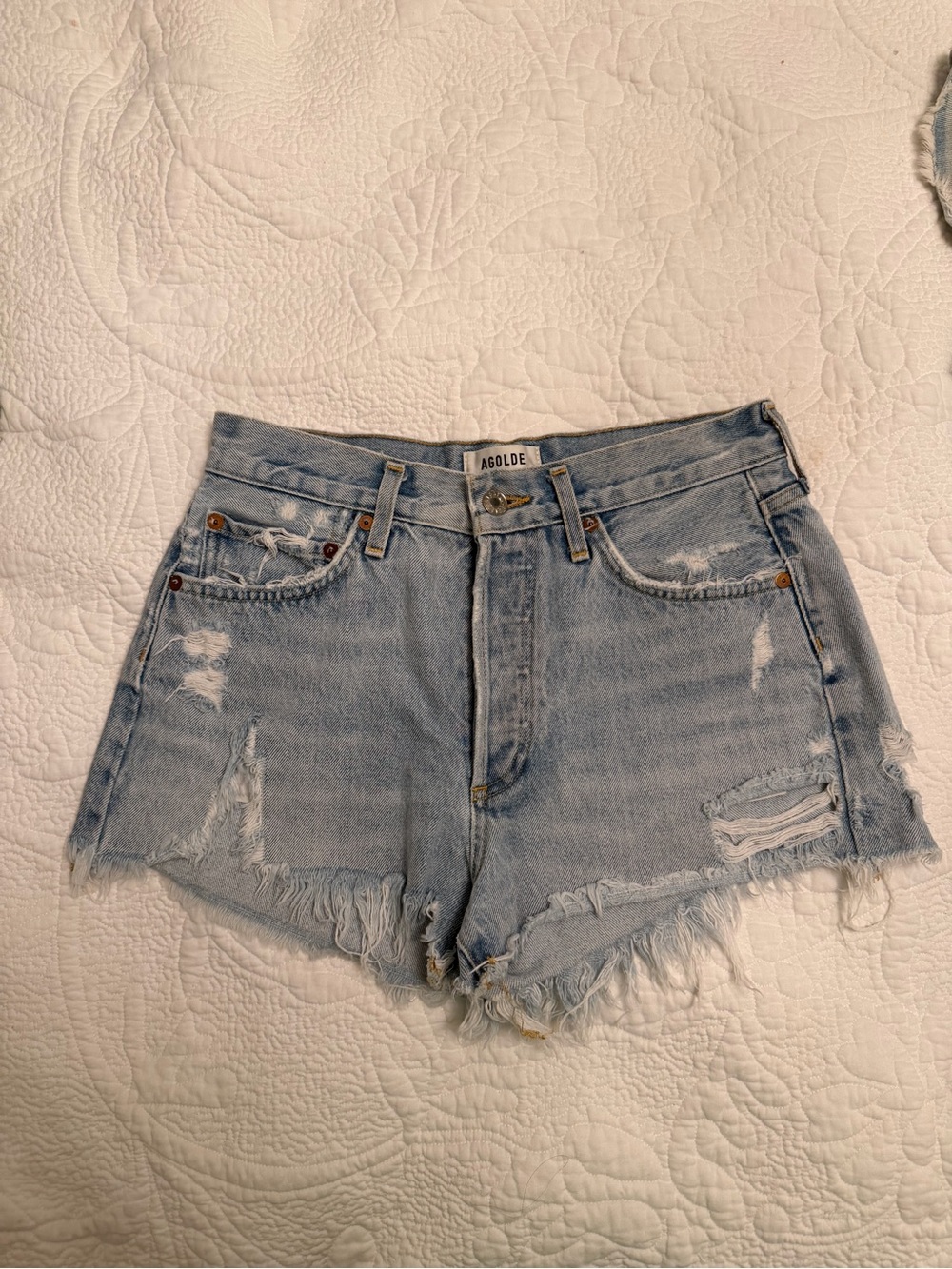 Agolde Light Blue Distressed Cutoff Denim Shorts
